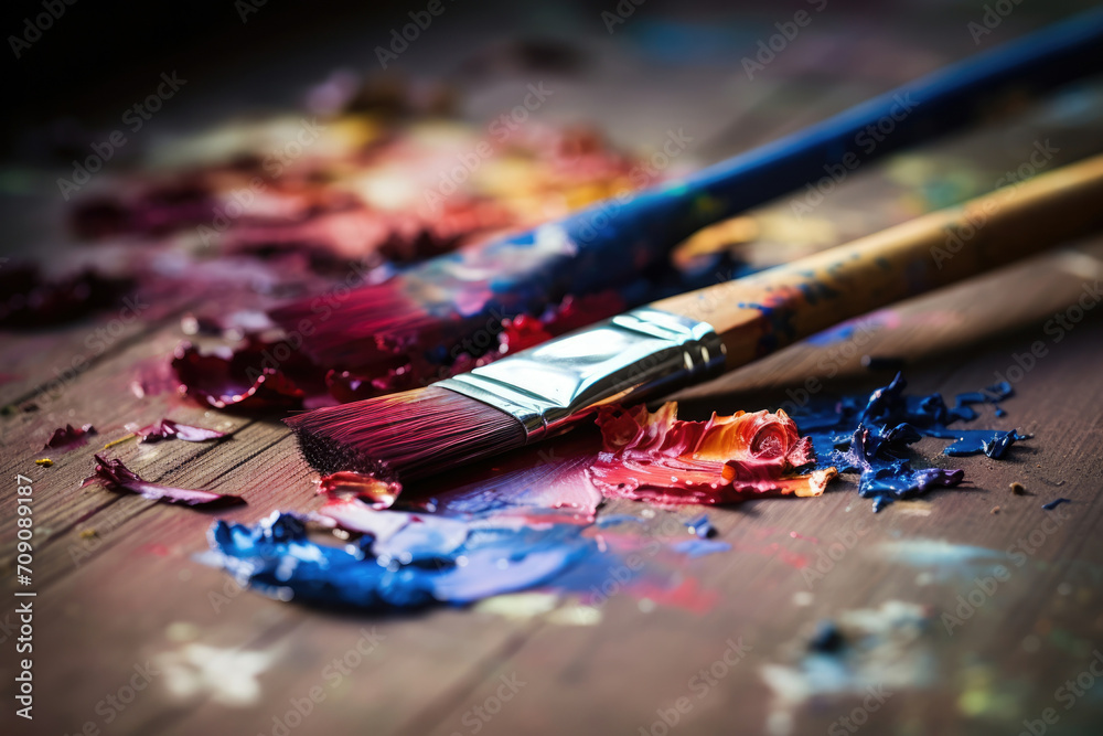 Blue brush colours paint art hobby acrylic design artist painter creativity palette