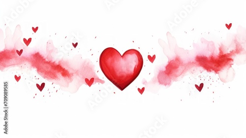 Red love brush for Happy Valentines on white background. Copy space. Generative AI