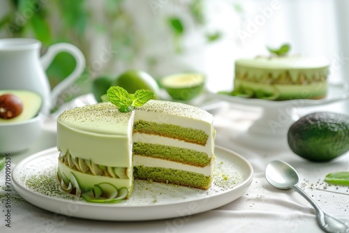 green cake made from avocado sweet and delicious photo