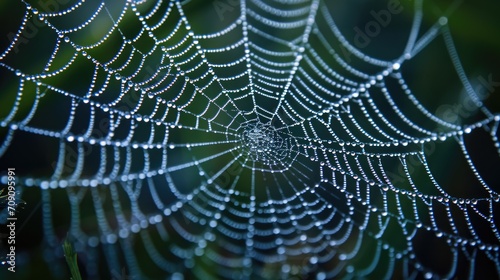 Dew-covered spider web as trap for insect 