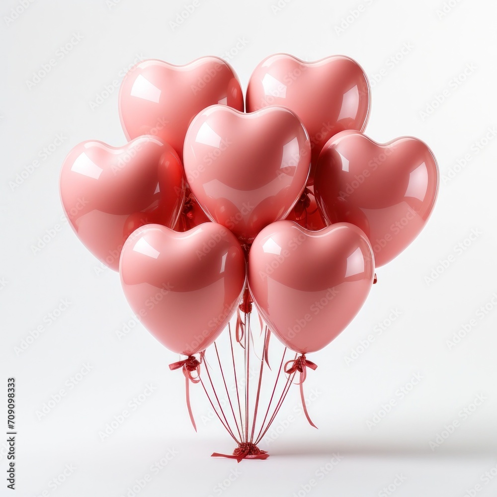 Heart shaped balloons on white background. Valentine's day-wedding. advertisement, copy text space. birthday party invite invitation