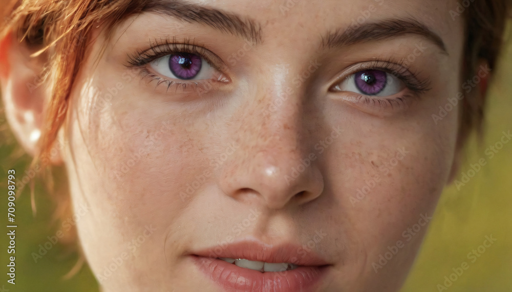 Young Woman with Freckles, Red Hair, and Violet Eyes - Joyful Pixie Cut Portrait with Soft Light Young Woman with Freckles, Red Hair, and Violet Eyes - Joyful Pixie Cut Portrait with Soft Light