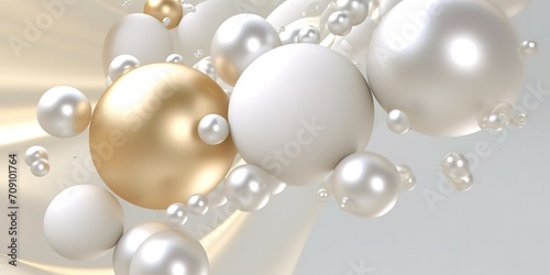 The background decorated with flying bubbles is shiny golden white. generative AI