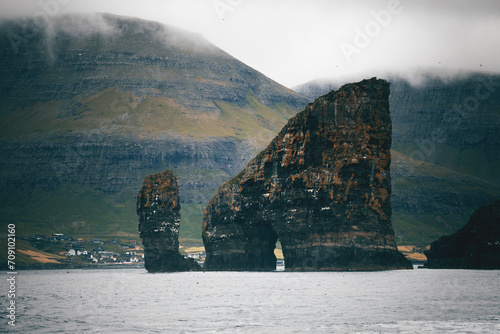 dranganir cliff on the atlantic ocean at faroe islands
