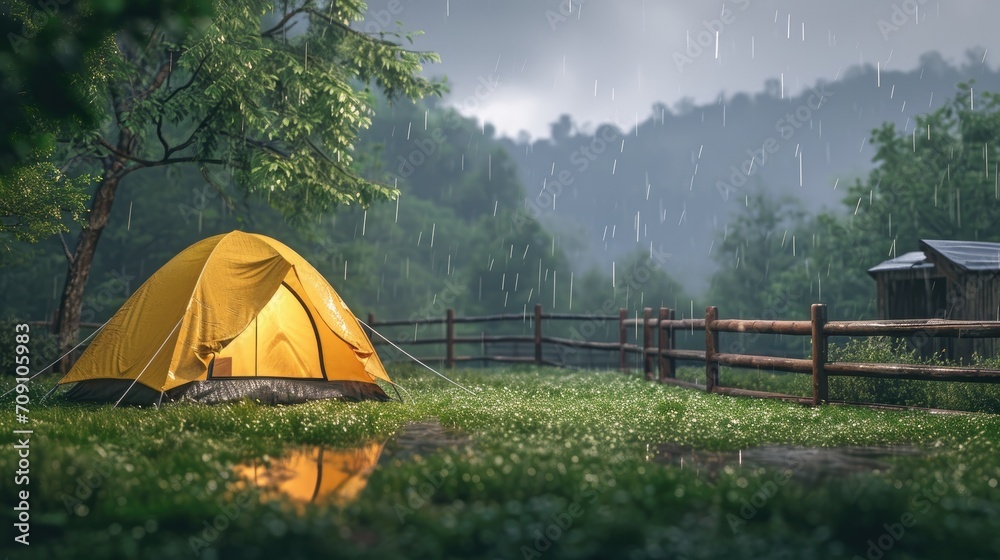 Camp tent on green grass forest beautiful view nature