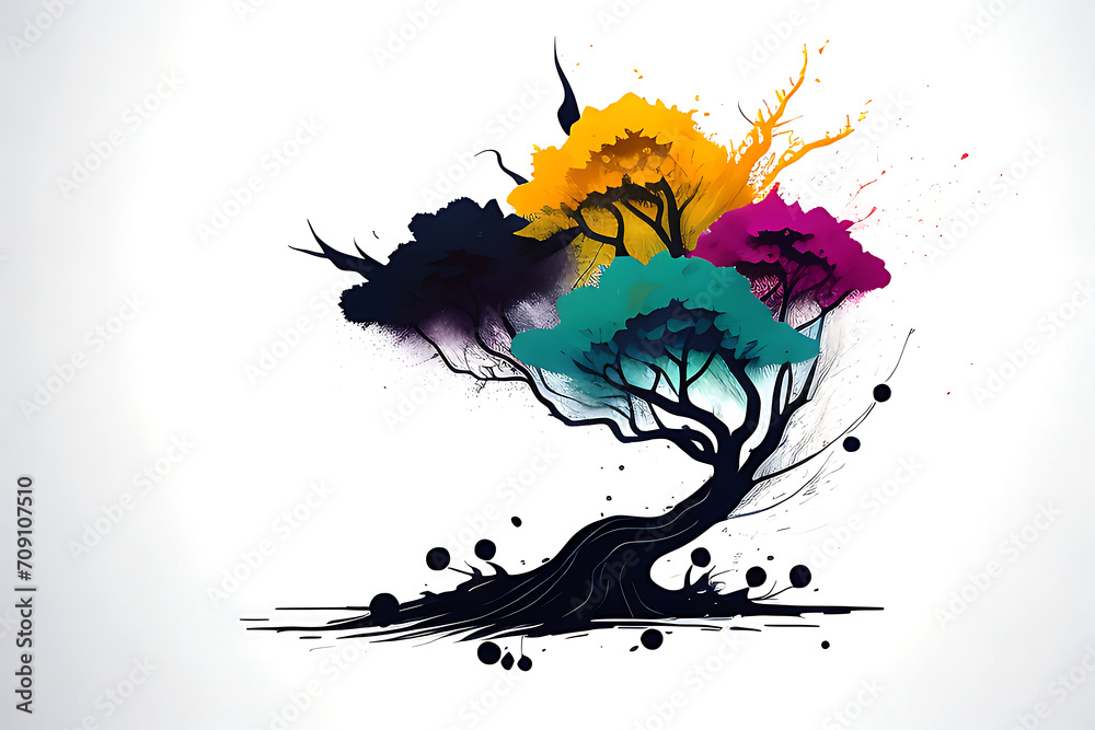 Naklejka premium oil paint inspirations art tree forest