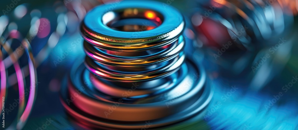 A magnet on a spring vibrates with resonance when exposed to an alternating magnetic field. Physics experiment.