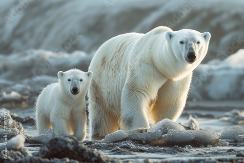 polar bear and its cub