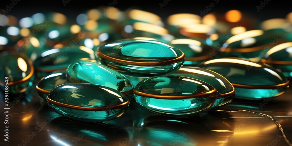 Shiny green crystal stone with a combination of gold color. generative AI Shiny green crystal stone with a combination of gold color. generative AI