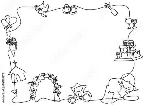 One line continous drawing frame of wedding party.