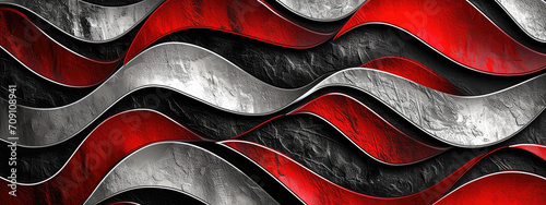 Modern abstract 3D wave background with a mix of bold red, black and metallic silver photo