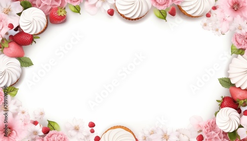 frame of flowers and cake and beeries