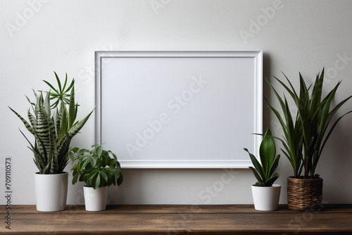 A stylish blank white frame placed against a simple background, allowing for maximum visibility and impact for your text. photo