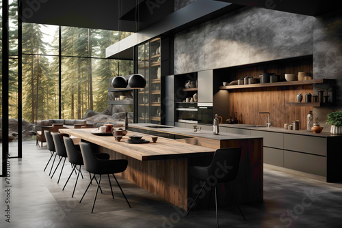 A unique kitchen interior with minimalist decor, showcasing simplicity in design, and a thoughtful arrangement of culinary essentials.