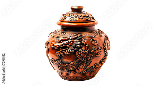 Terracotta jar with dragon pattern on transparent background PNG
