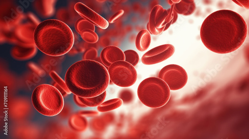 Red blood cells in vessels, microscopic image photo