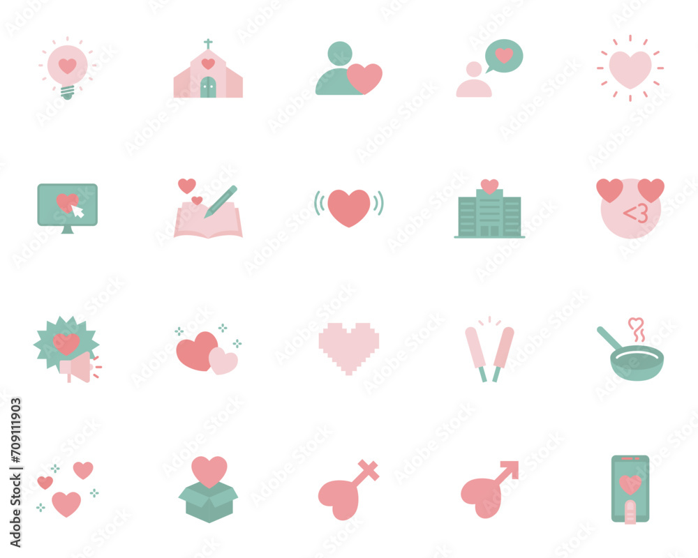 set of valentine icons, love and romance set of valentine icons, love and romance