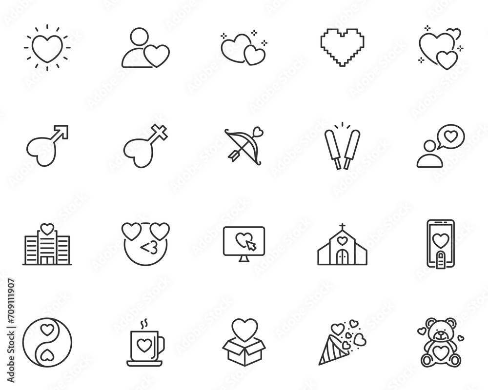 set of valentine icons, love and romance set of valentine icons, love and romance