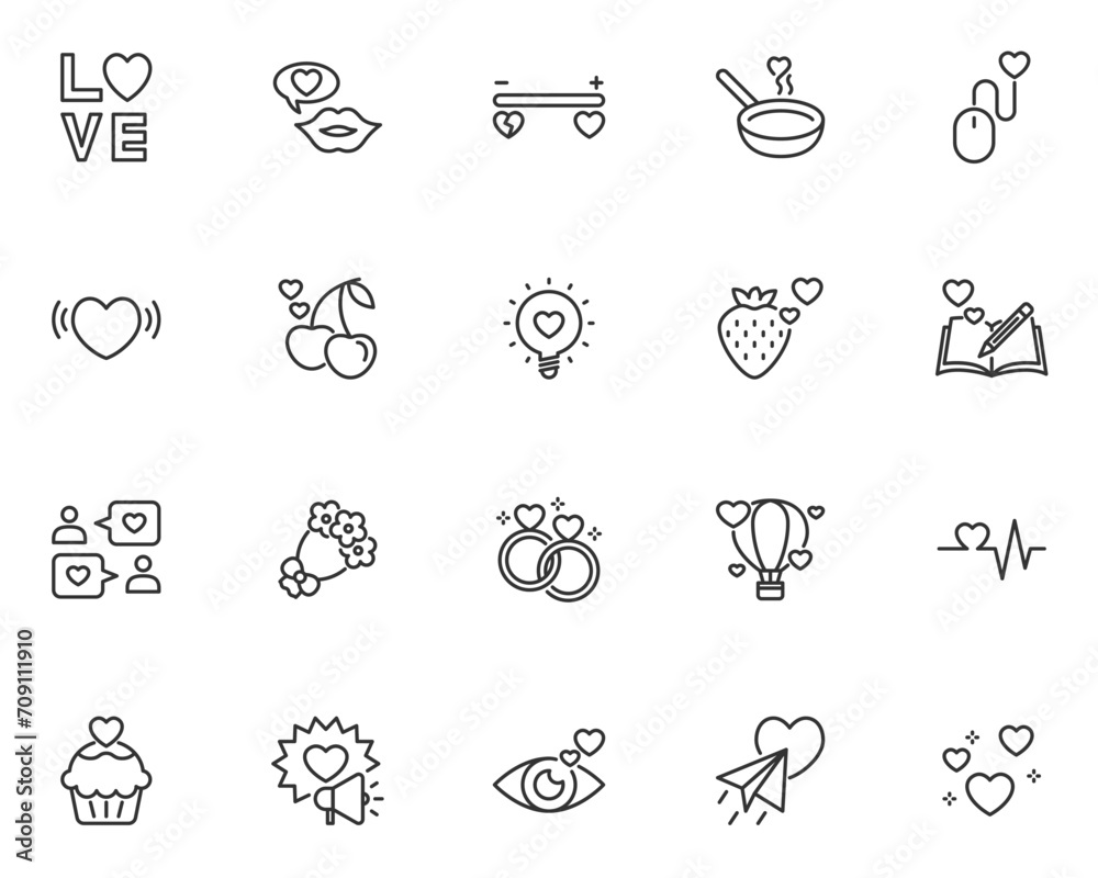 set of valentine icons, love and romance set of valentine icons, love and romance