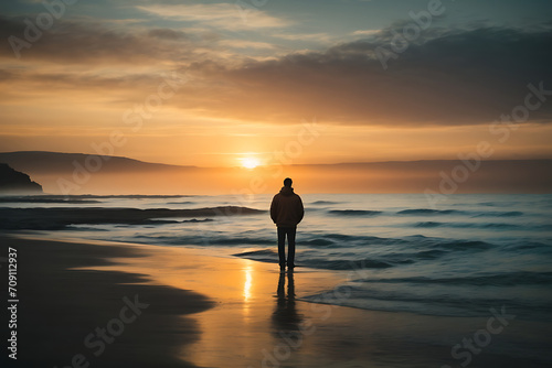 silhouette of a person walking on the beach