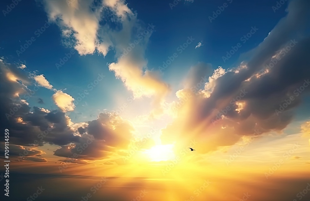 Fototapeta premium Beautiful colorful cloudscape sunset with sun rays