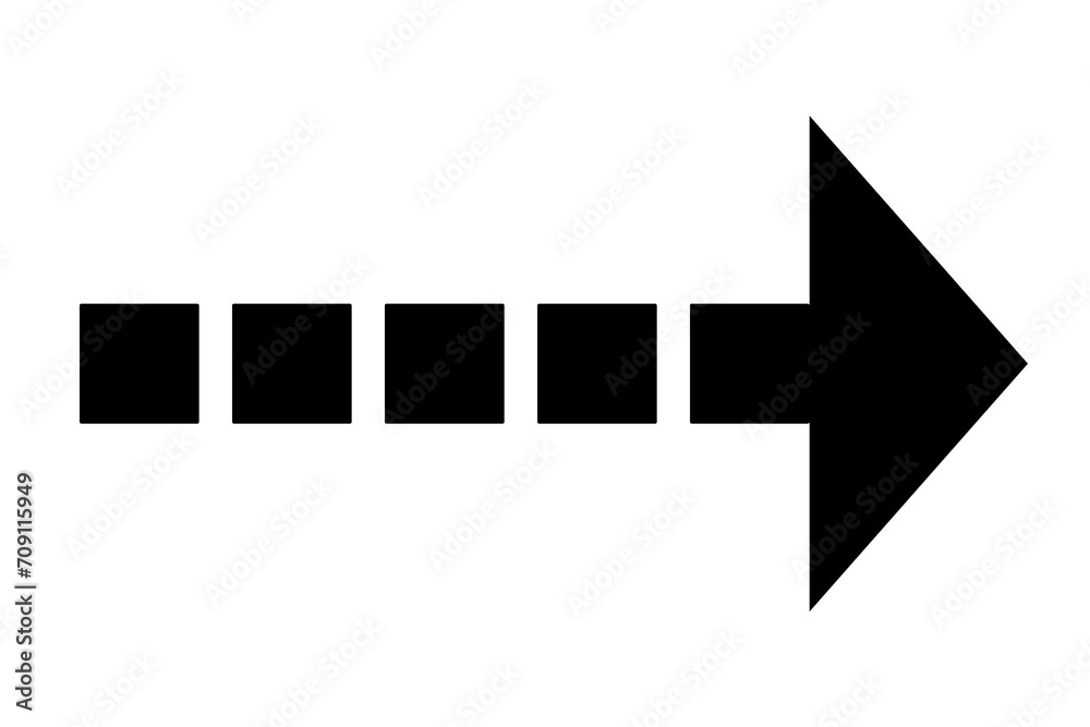 Dashed arrow elegantly pointing right. Sleek black directional marker isolated for versatile use.