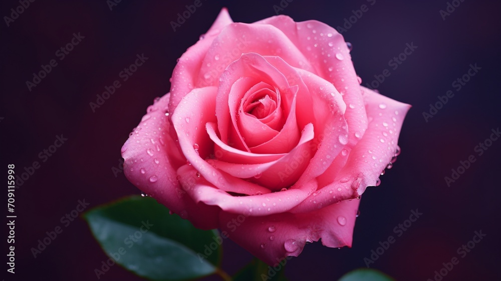 Fototapeta premium Blossoming Beauty Capture a close-up of a fully bloomed pink rose, showcasing its delicate petals and vibrant color. Emphasize the natural beauty and elegance of the flower