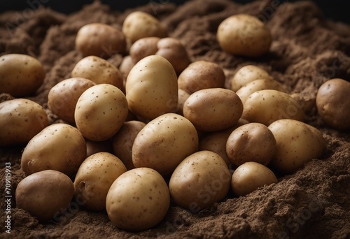 Beautiful fresh large tubers of new potatoes on a brown ground close-up