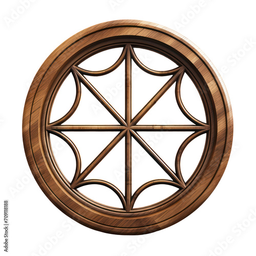 Brown wooden circle Window isolated on transparent background, PNG