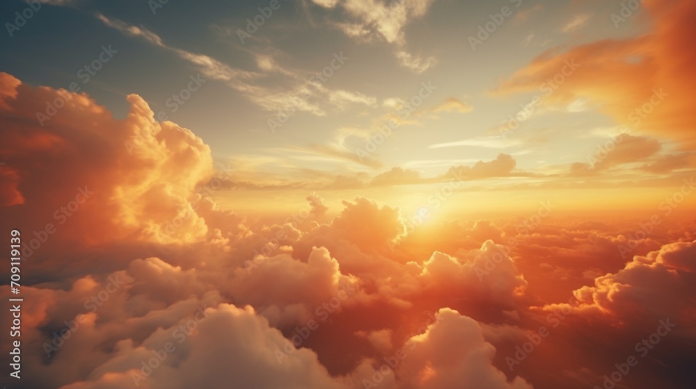 Fototapeta premium The clouds in the sky as they catch the last rays of the setting sun. Emphasize the dynamic and dramatic cloud formations, adding depth and texture to the sunset scene