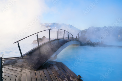 Blue Lagoon, Iceland. Geothermal spa for rest and relaxation in Iceland. Warm springs of natural origin. Blue lake and steam.