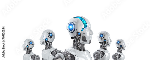 Group of Artificial Intelligence Robots with digital graphic Brain Engine inside Head Isolated on transparent background, png file, 3D rendering © Prapat