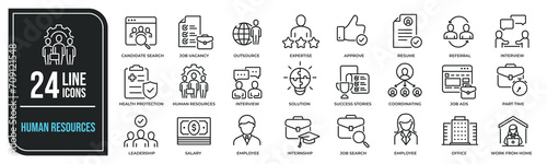 Human resources skills simple minimal thin line icons. Related employee, job search, recruitment, job vacancy. Editable stroke. Vector illustration.