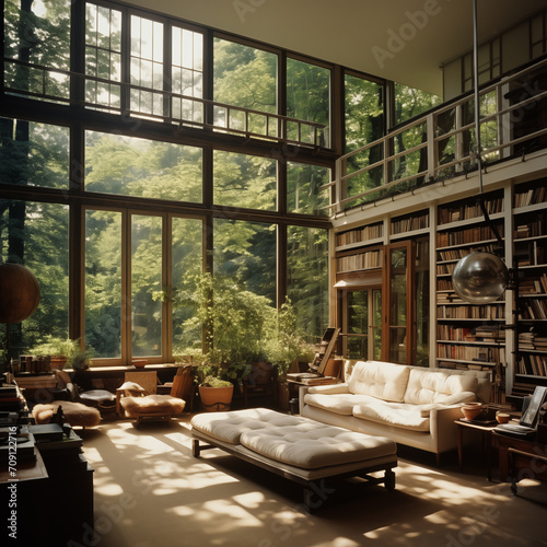 Living room with many windows 