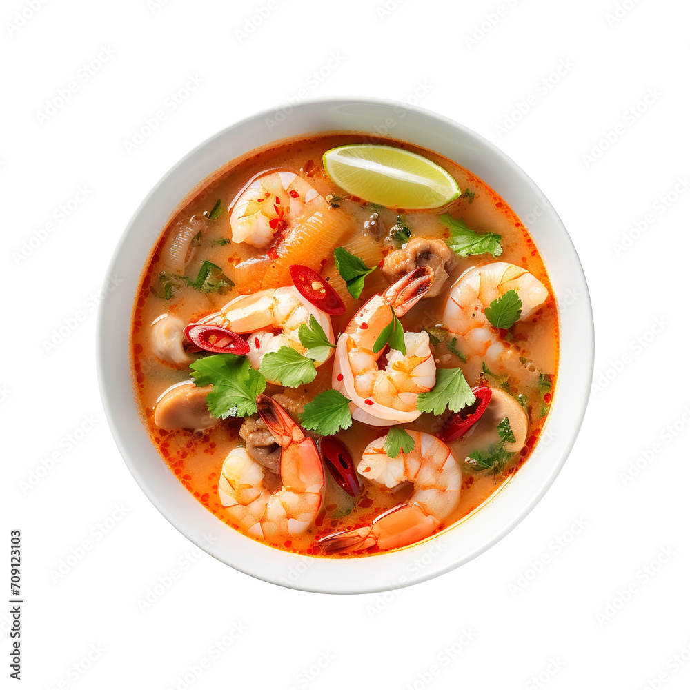 Tom Yum Goong or Shrimp soup isolated on transparent background Remove png, Clipping Path, pen tool
