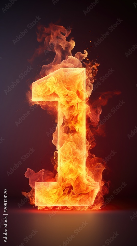 Fototapeta premium fire number 1 made of fire flames. number one symbol. isolated on black. hot red and orange symbol