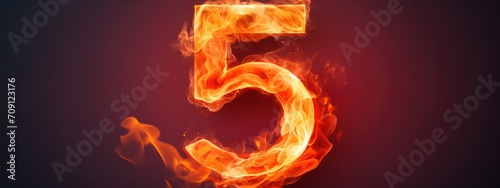 fire number 5 made of fire flames. number five symbol. isolated on black. hot red and orange symbol