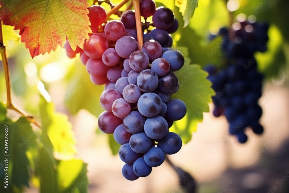 red wine grapes on grapevine in Tuscany, Italy