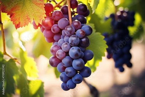 red wine grapes on grapevine in Tuscany, Italy