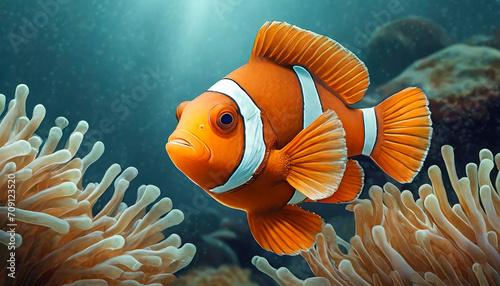 anemonefish with corals underwater in the sea