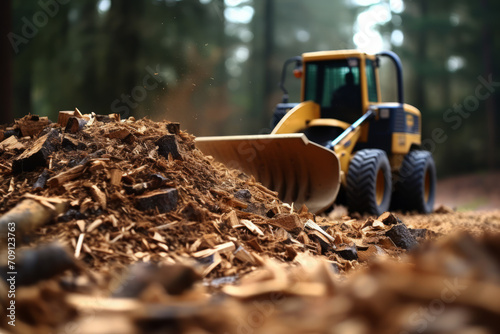 Bulldozer with a scoop of woodchips photo