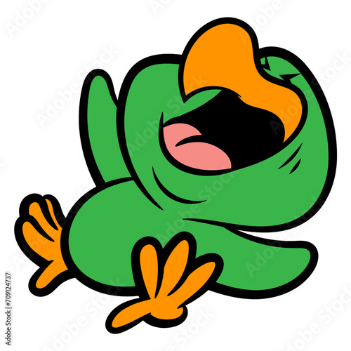 Cartoon illustration of Cute little green bird laughed out loud. Best for sticker, logo, and mascot with wildlife themes
