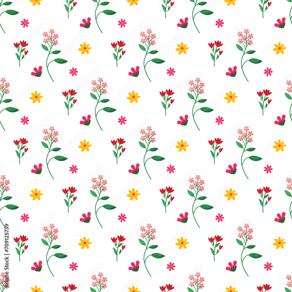 Fototapeta premium Free vector flat design small flowers pattern