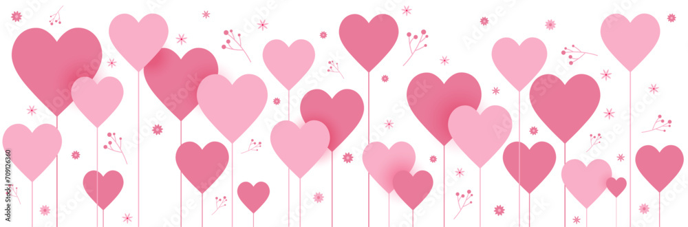 Bannière de cœurs pour célébrer la Saint-Valentin - Motifs de cœurs roses pour la fête des amoureux - Amour et douceur - Illustration vectorielle pour le 14 février - Couple - Acidulé