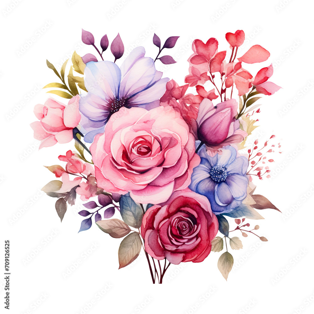 Watercolor flower bouquet Illustration isolated on transparent background Remove png, Clipping Path, pen tool