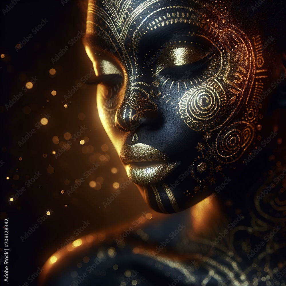 A woman with gold and black paint on her face