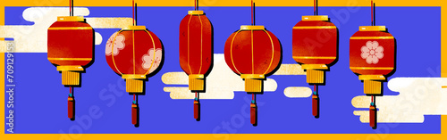  Chinese New Year header with red lanterns and blue background