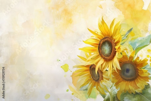 Sunflower Background  These symbolize adoration  loyalty  and longevity  valentine theme  watercolor  big copy space.