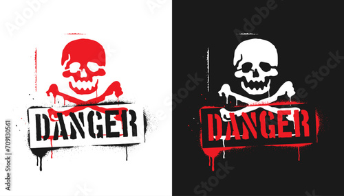 Danger with skull sign, stencil graffiti style