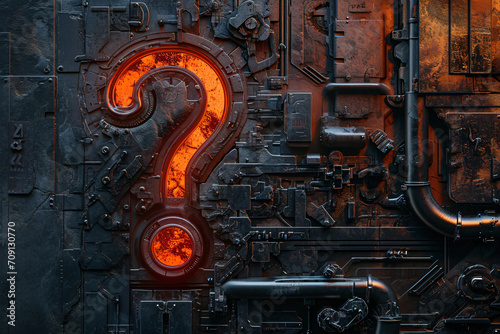 3d question mark network icon, cyberpunk style 3D concept illustration photo